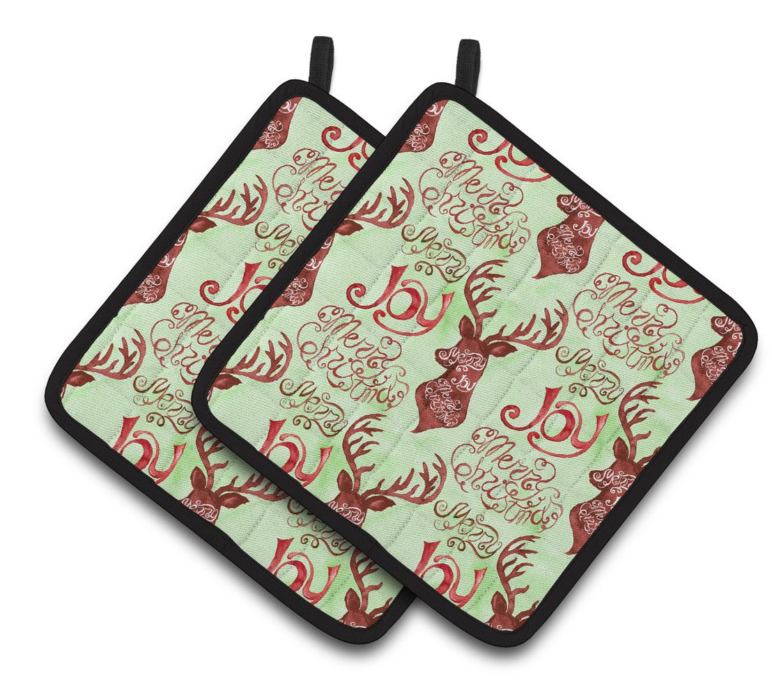 Merry Christmas Joy Reindeer Pair of Pot Holders BB7488PTHD by Caroline&#39;s Treasures