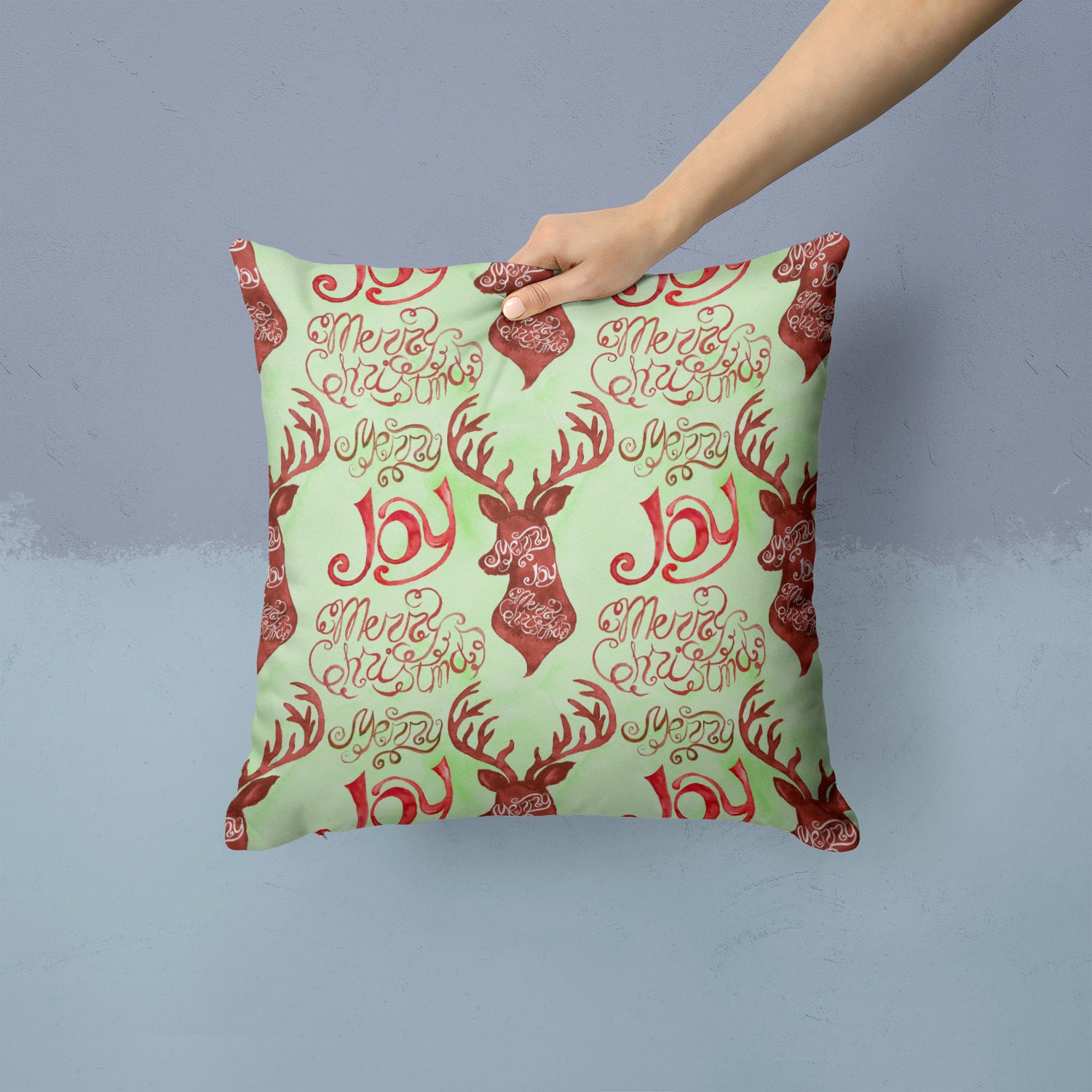 Merry Christmas Joy Reindeer Fabric Decorative Pillow BB7488PW1414 - the-store.com