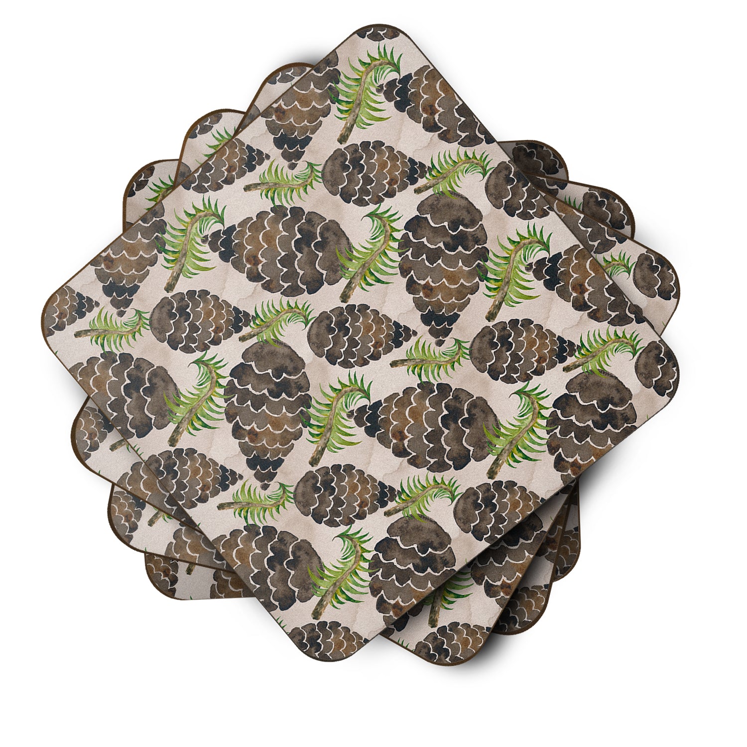 Watercolor Pine Cones Foam Coaster Set of 4 BB7489FC - the-store.com