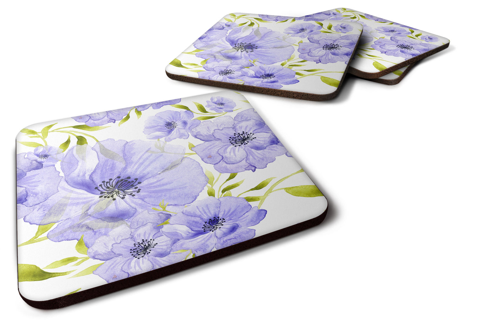 Watercolor Blue Flowers Foam Coaster Set of 4 BB7491FC - the-store.com