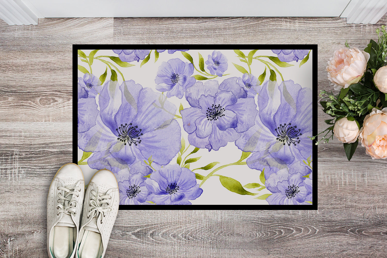 Watercolor Blue Flowers Indoor or Outdoor Mat 18x27 BB7491MAT - the-store.com