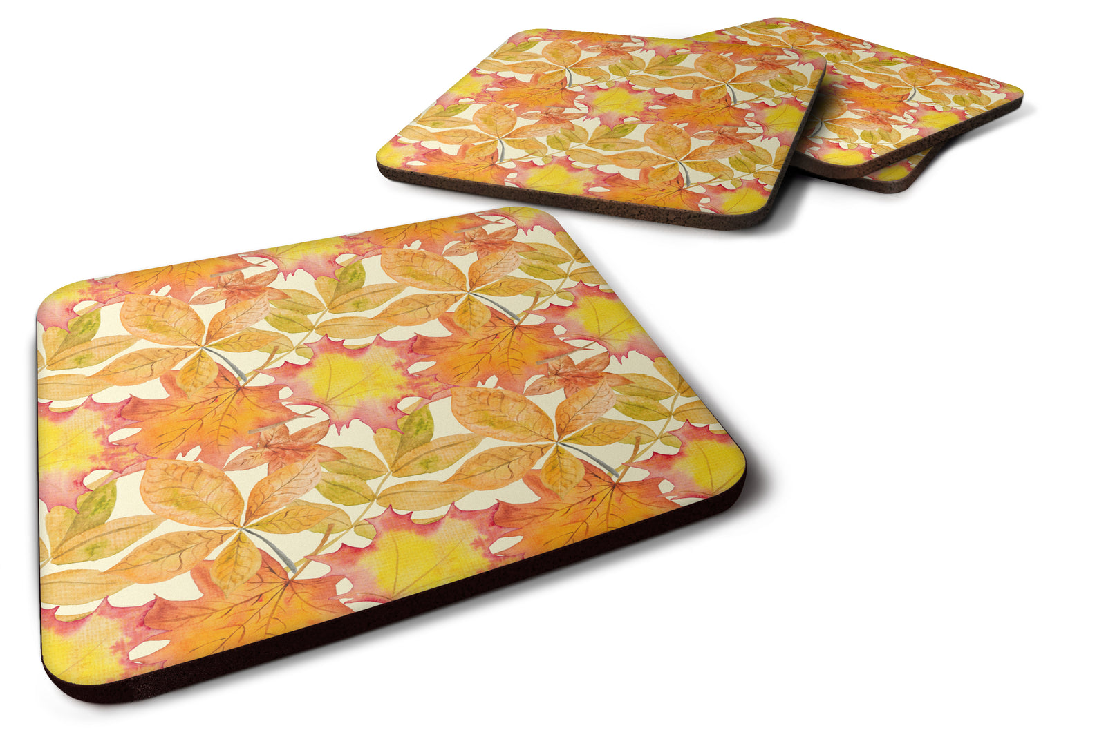 Fall Leaves Watercolor Foam Coaster Set of 4 BB7497FC - the-store.com