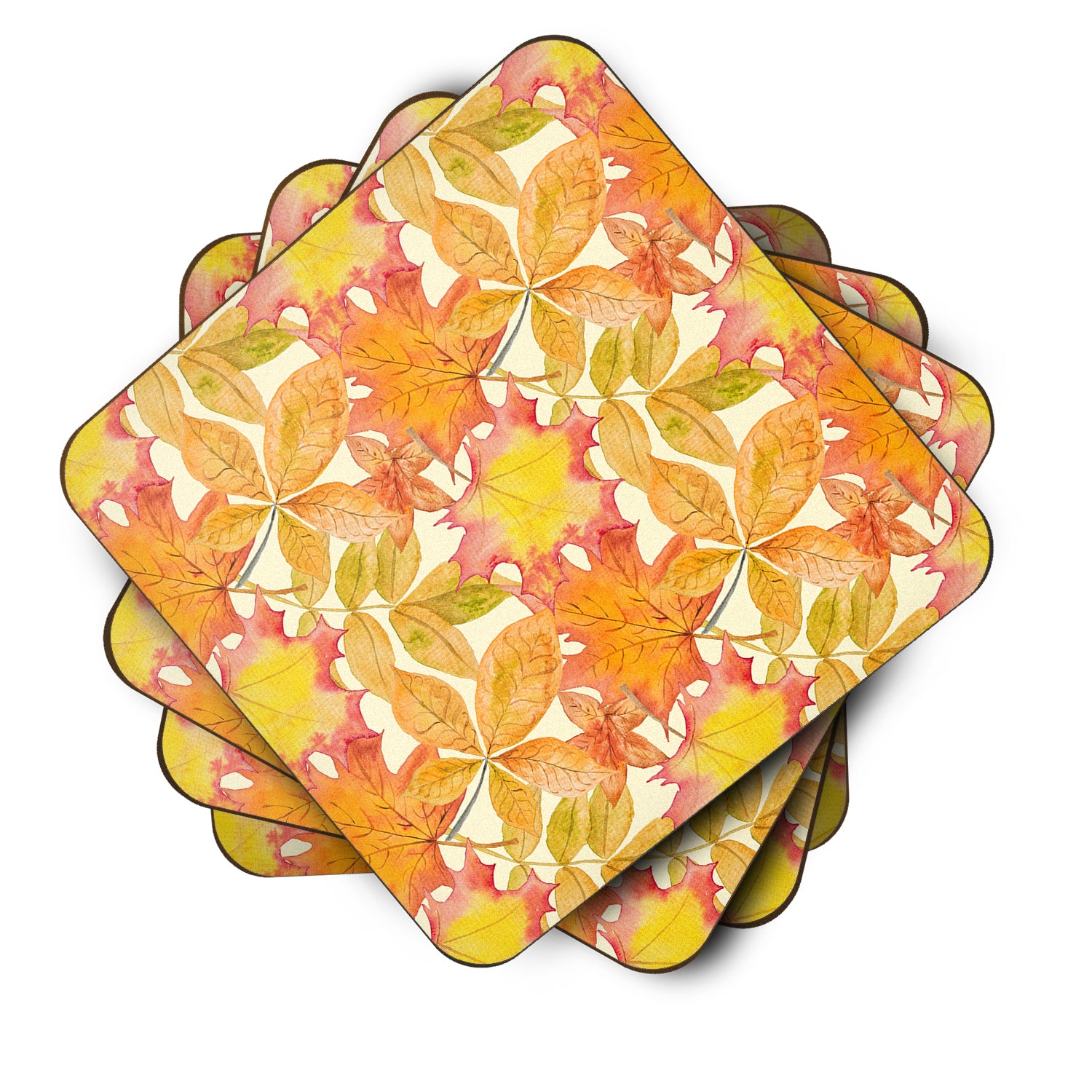 Fall Leaves Watercolor Foam Coaster Set of 4 BB7497FC - the-store.com