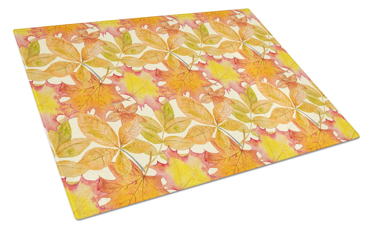 Fall Leaves Watercolor Glass Cutting Board Large BB7497LCB by Caroline&#39;s Treasures
