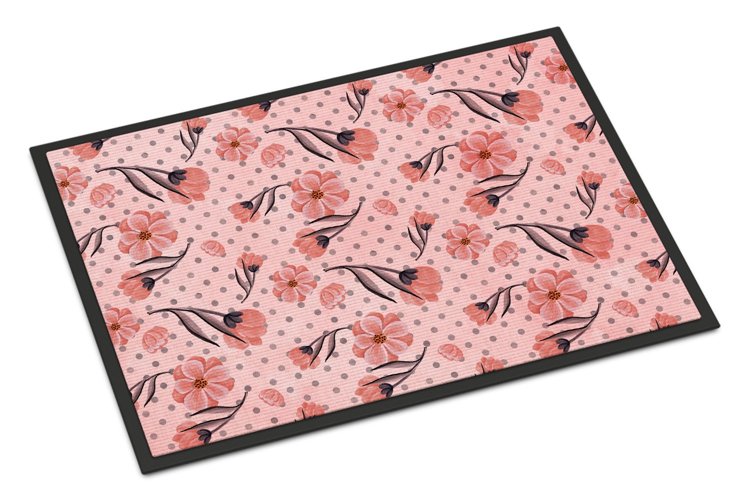 Pink Flowers and Polka Dots Indoor or Outdoor Mat 24x36 BB7499JMAT by Caroline's Treasures