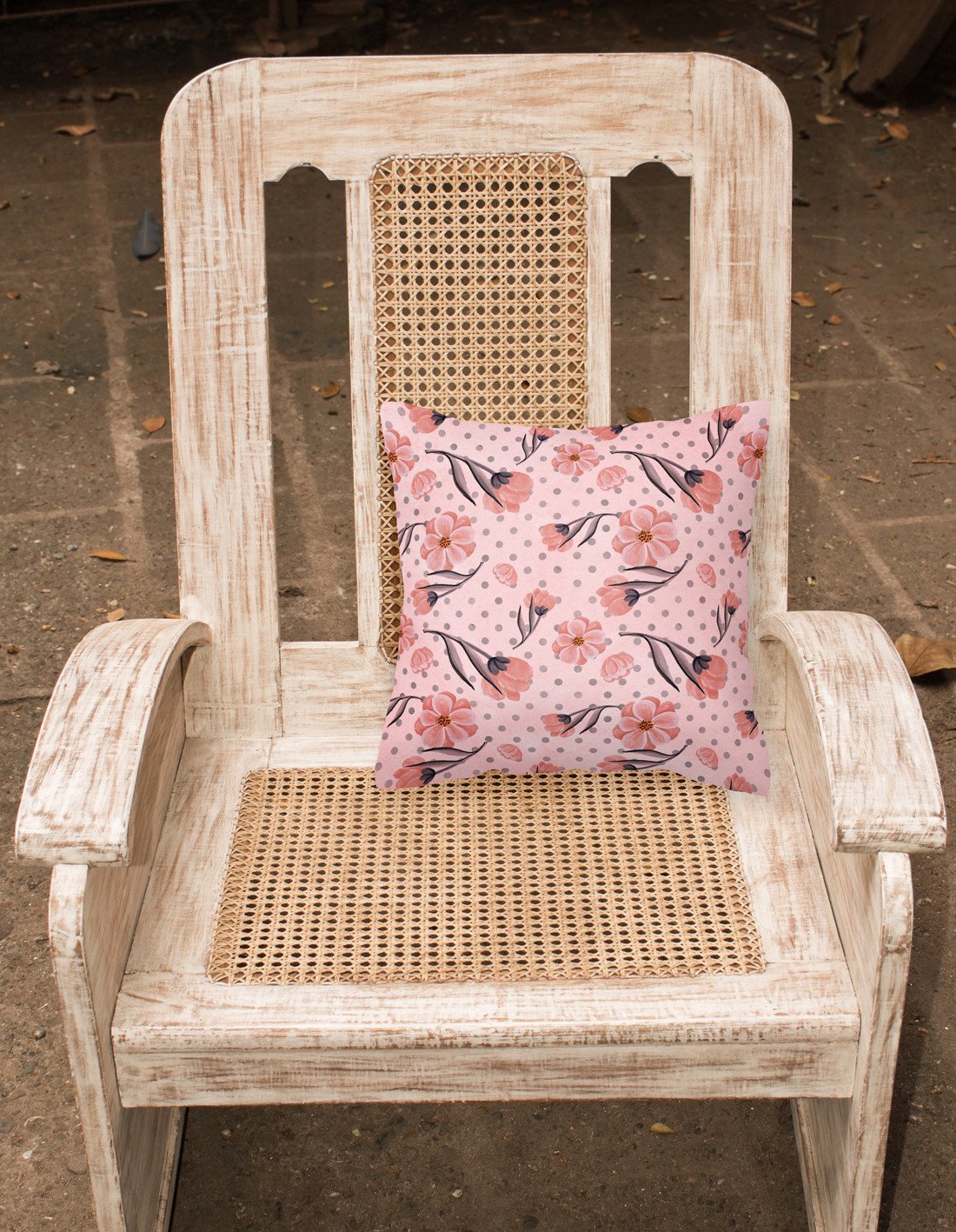 Pink Flowers and Polka Dots Fabric Decorative Pillow BB7499PW1818 by Caroline's Treasures