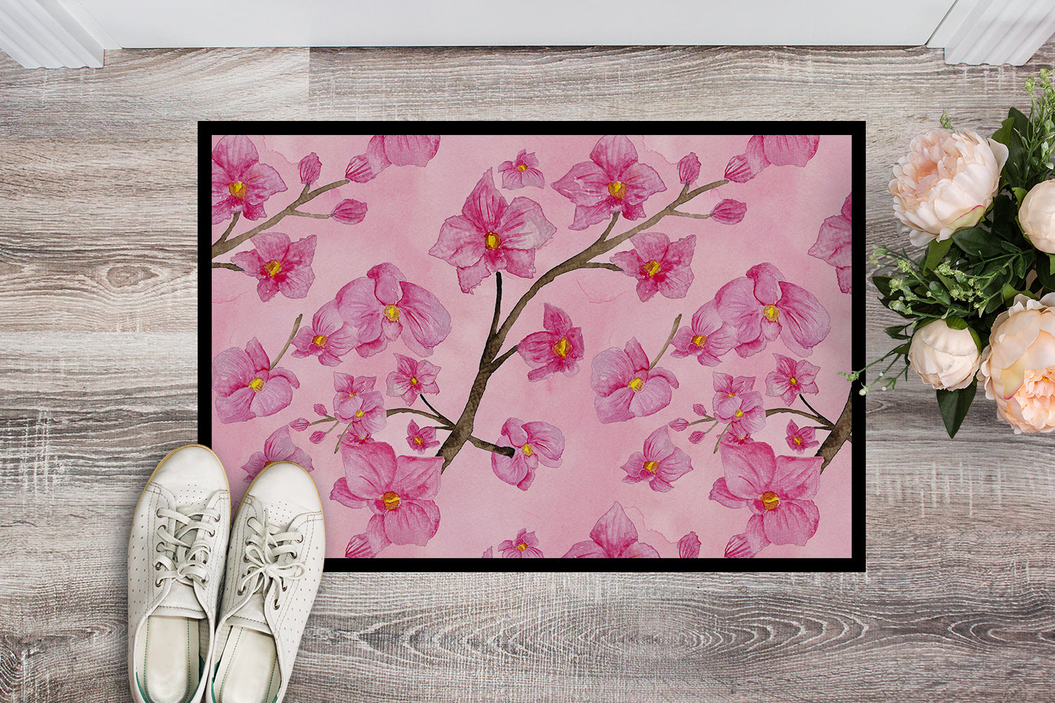 Watercolor Pink Flowers Indoor or Outdoor Mat 18x27 BB7505MAT - the-store.com