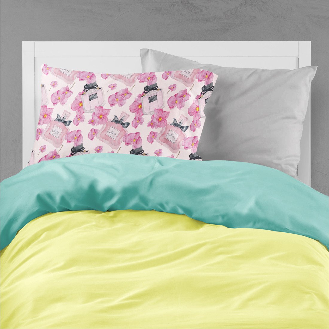 Watercolor Pink Flowers and Perfume Fabric Standard Pillowcase BB7510PILLOWCASE by Caroline's Treasures