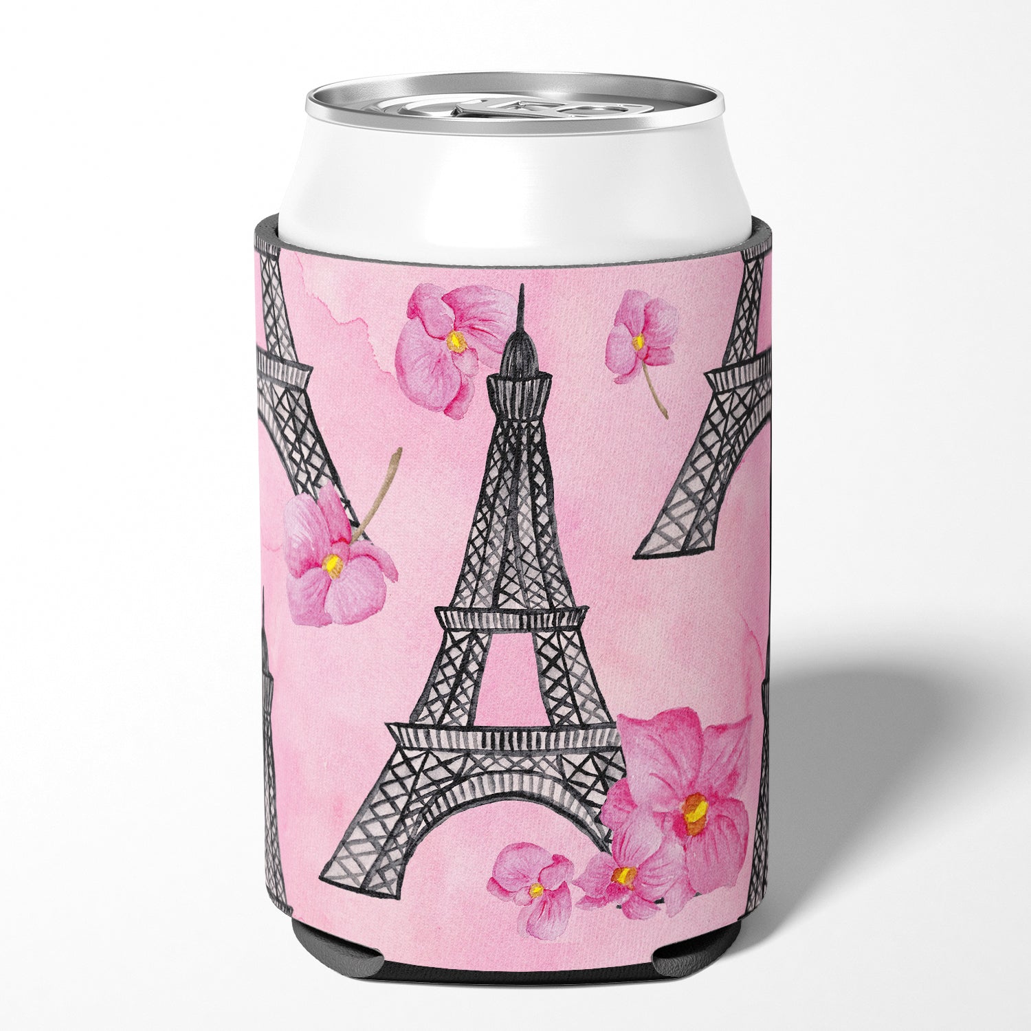 Watercolor Pink Flowers and Eiffel Tower Can or Bottle Hugger BB7511CC  the-store.com.