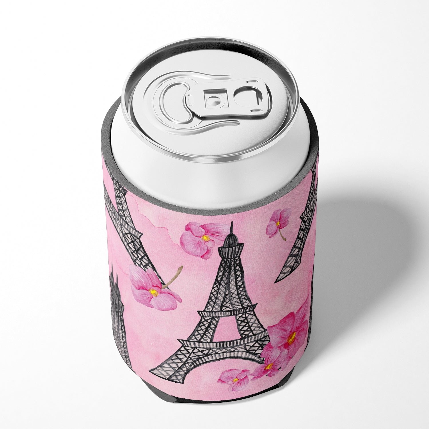 Watercolor Pink Flowers and Eiffel Tower Can or Bottle Hugger BB7511CC  the-store.com.