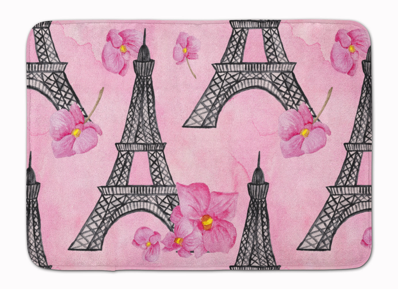 Watercolor Pink Flowers and Eiffel Tower Machine Washable Memory Foam Mat BB7511RUG - the-store.com