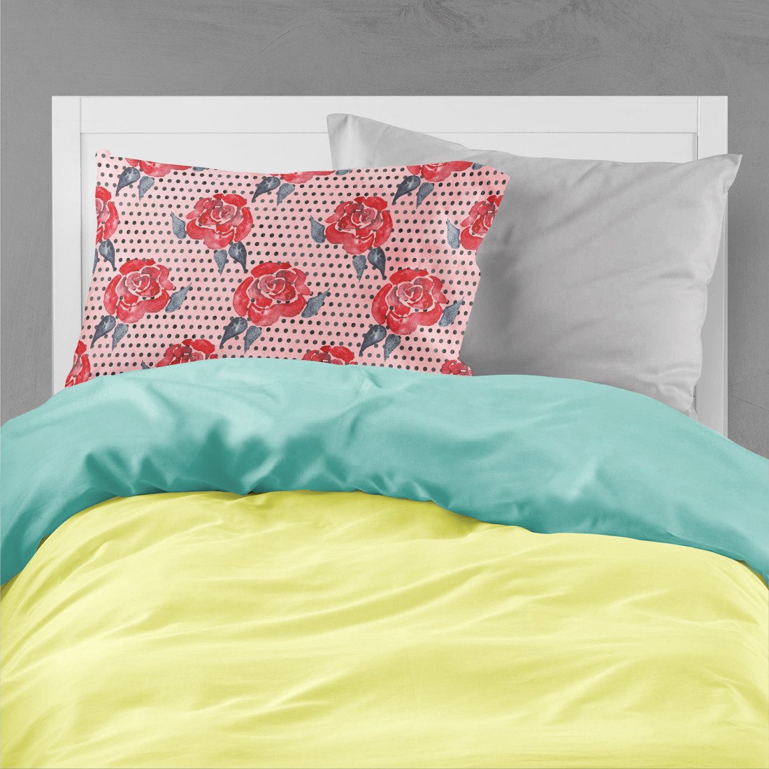 Watercolor Red Roses and Polkadots Fabric Standard Pillowcase BB7513PILLOWCASE by Caroline's Treasures