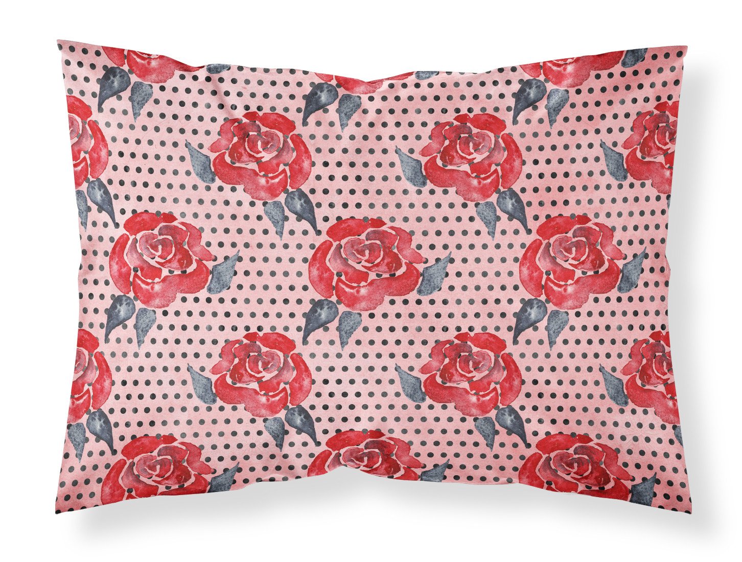 Watercolor Red Roses and Polkadots Fabric Standard Pillowcase BB7513PILLOWCASE by Caroline's Treasures