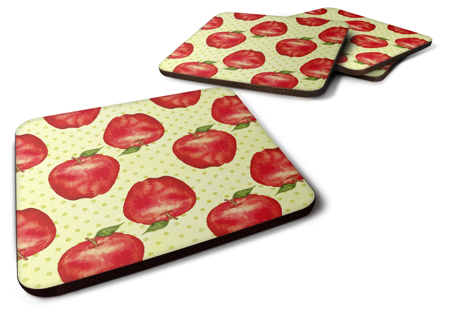 Watercolor Apples and Polkadots Foam Coaster Set of 4 BB7516FC - the-store.com