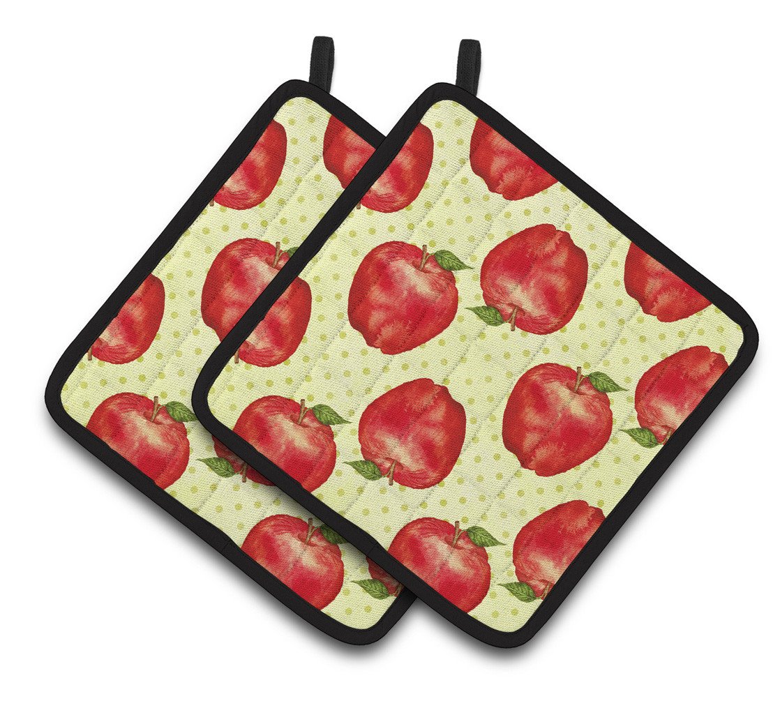 Watercolor Apples and Polkadots Pair of Pot Holders BB7516PTHD by Caroline&#39;s Treasures