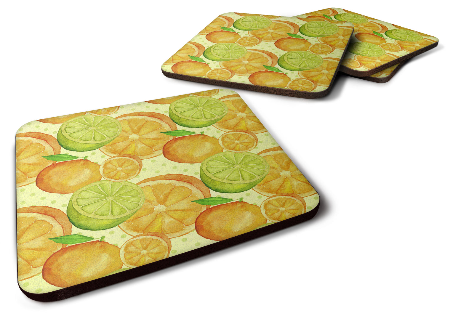 Watercolor Limes and Oranges Citrus Foam Coaster Set of 4 BB7517FC - the-store.com