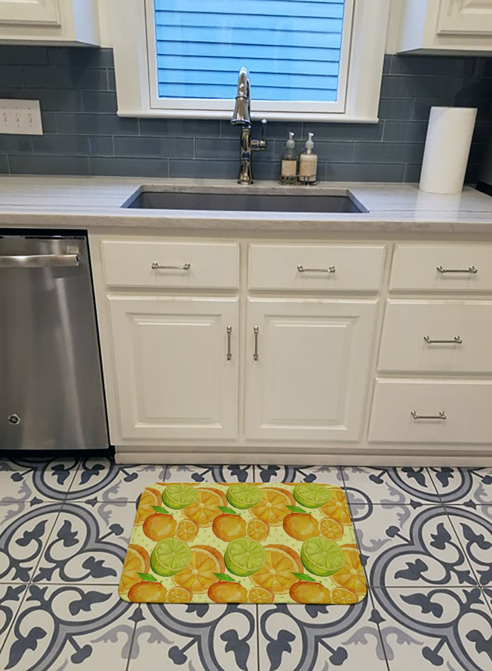 Watercolor Limes and Oranges Citrus Machine Washable Memory Foam Mat BB7517RUG - the-store.com