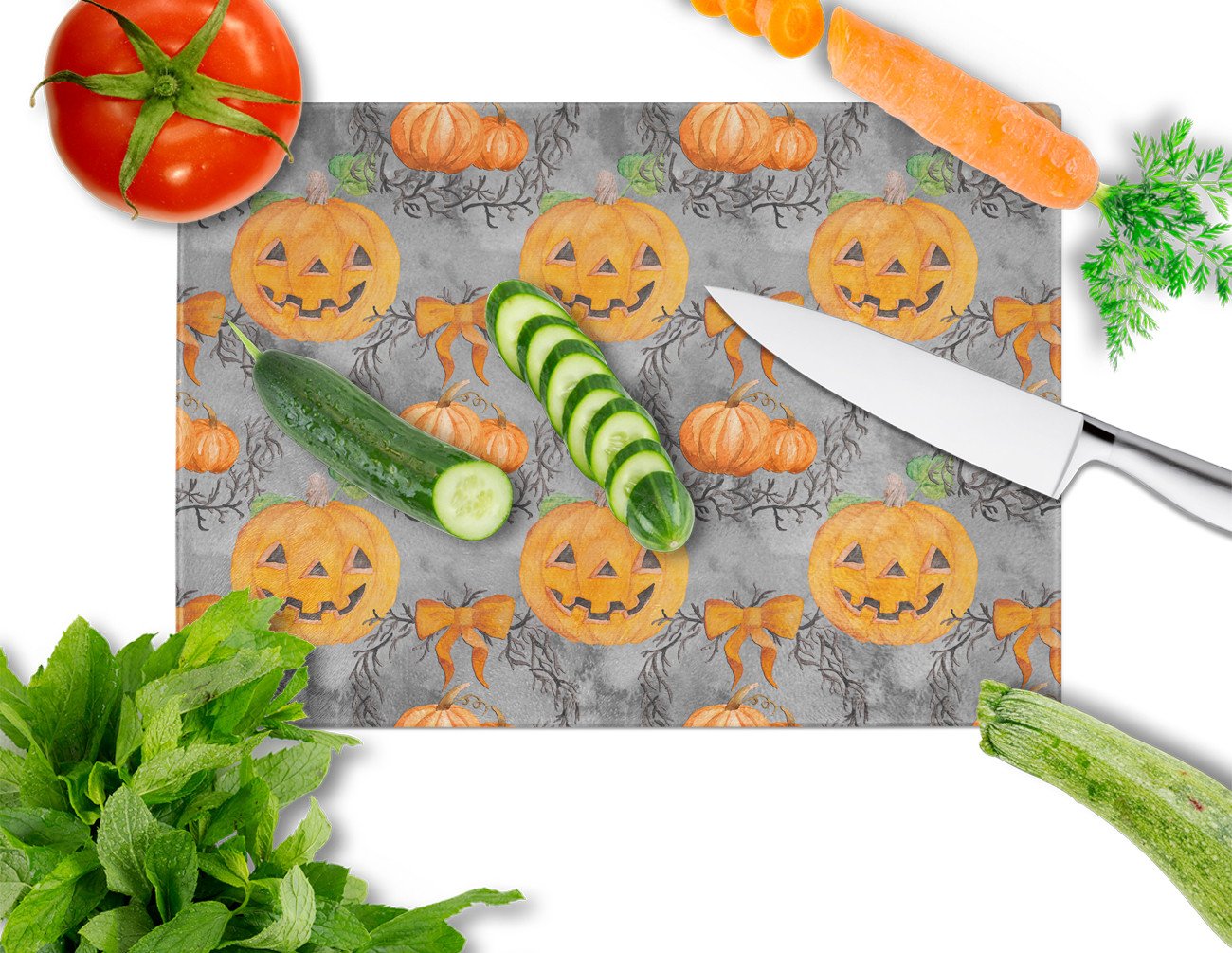 Watecolor Halloween Pumpkins Glass Cutting Board Large BB7521LCB by Caroline's Treasures