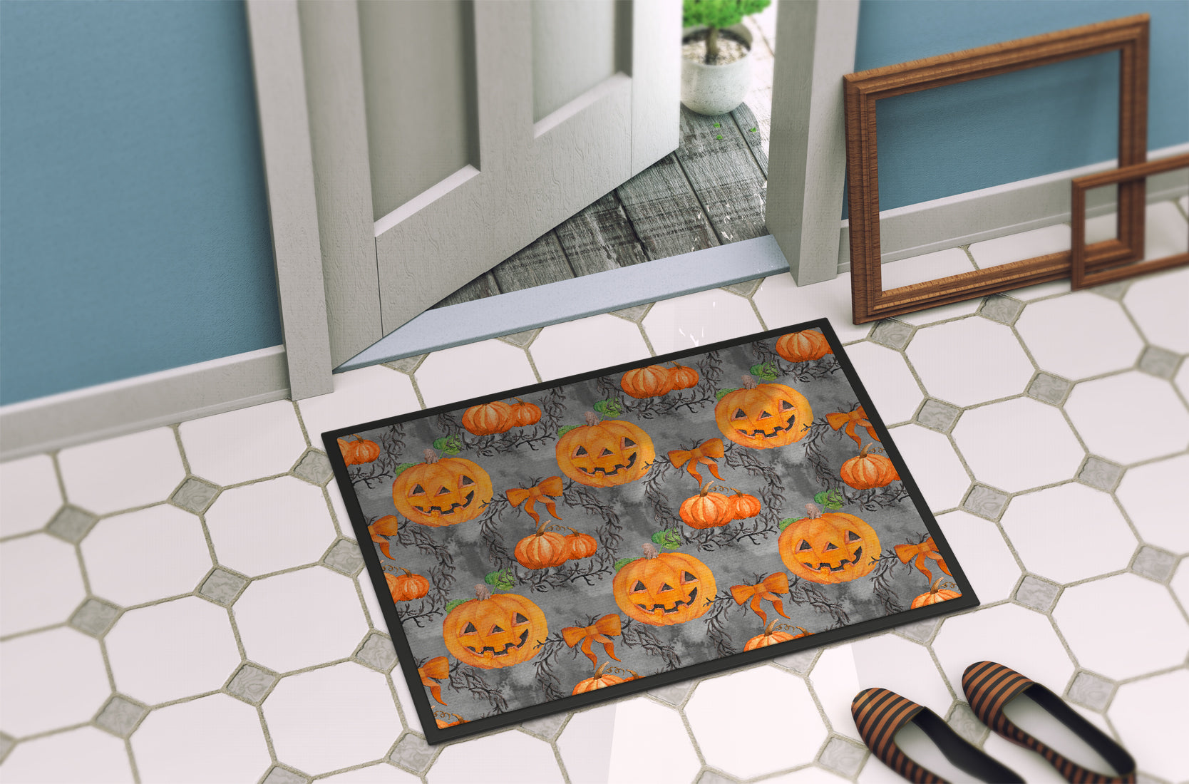 Watecolor Halloween Pumpkins Indoor or Outdoor Mat 18x27 BB7521MAT - the-store.com