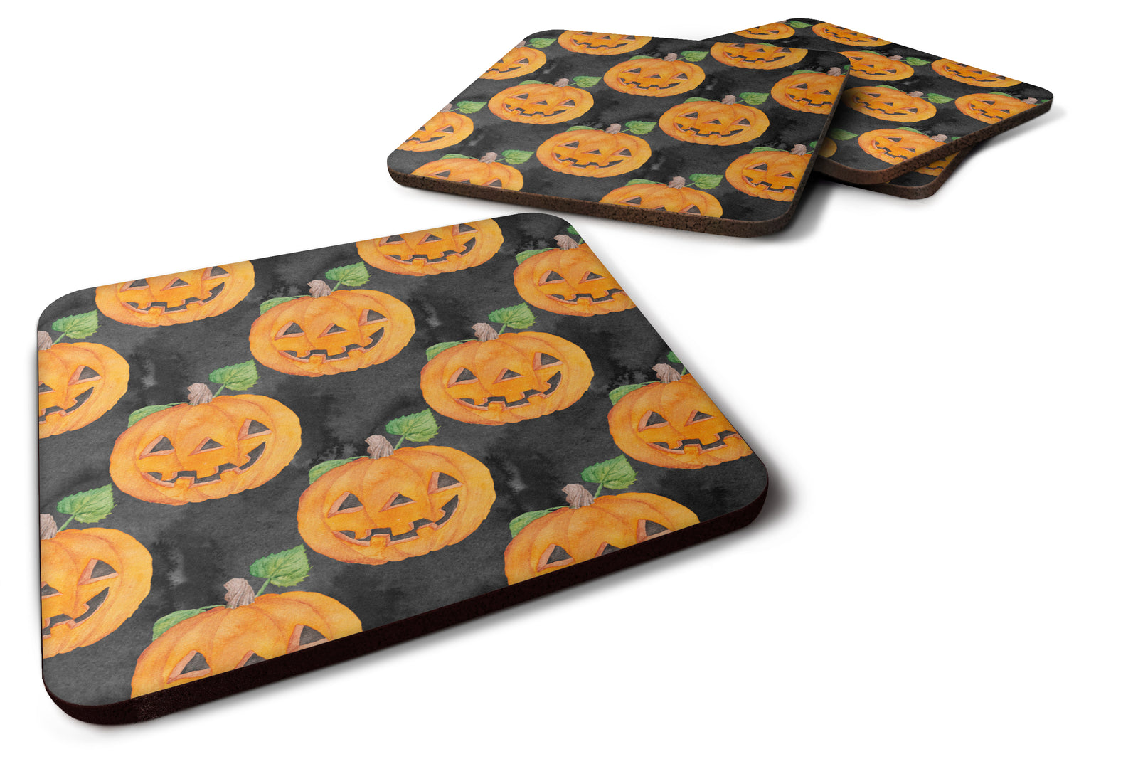 Watecolor Halloween Jack-O-Lantern Foam Coaster Set of 4 BB7524FC - the-store.com