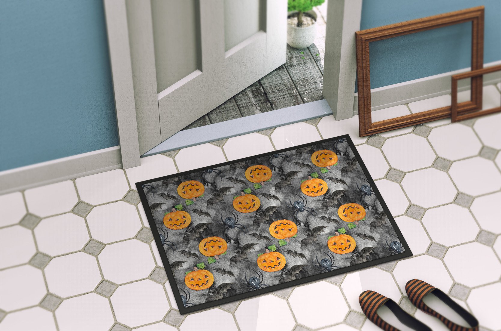 Watecolor Halloween Jack-O-Lantern Bats Indoor or Outdoor Mat 24x36 BB7525JMAT by Caroline's Treasures