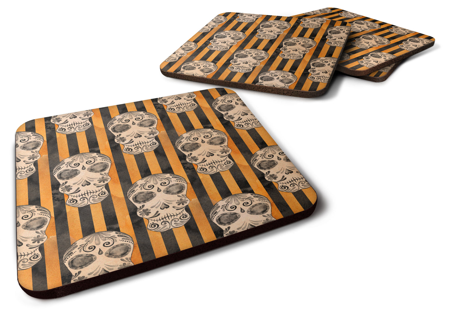 Set of 4 Watecolor Halloween Day of the Dead Head Foam Coasters Set of 4 - the-store.com