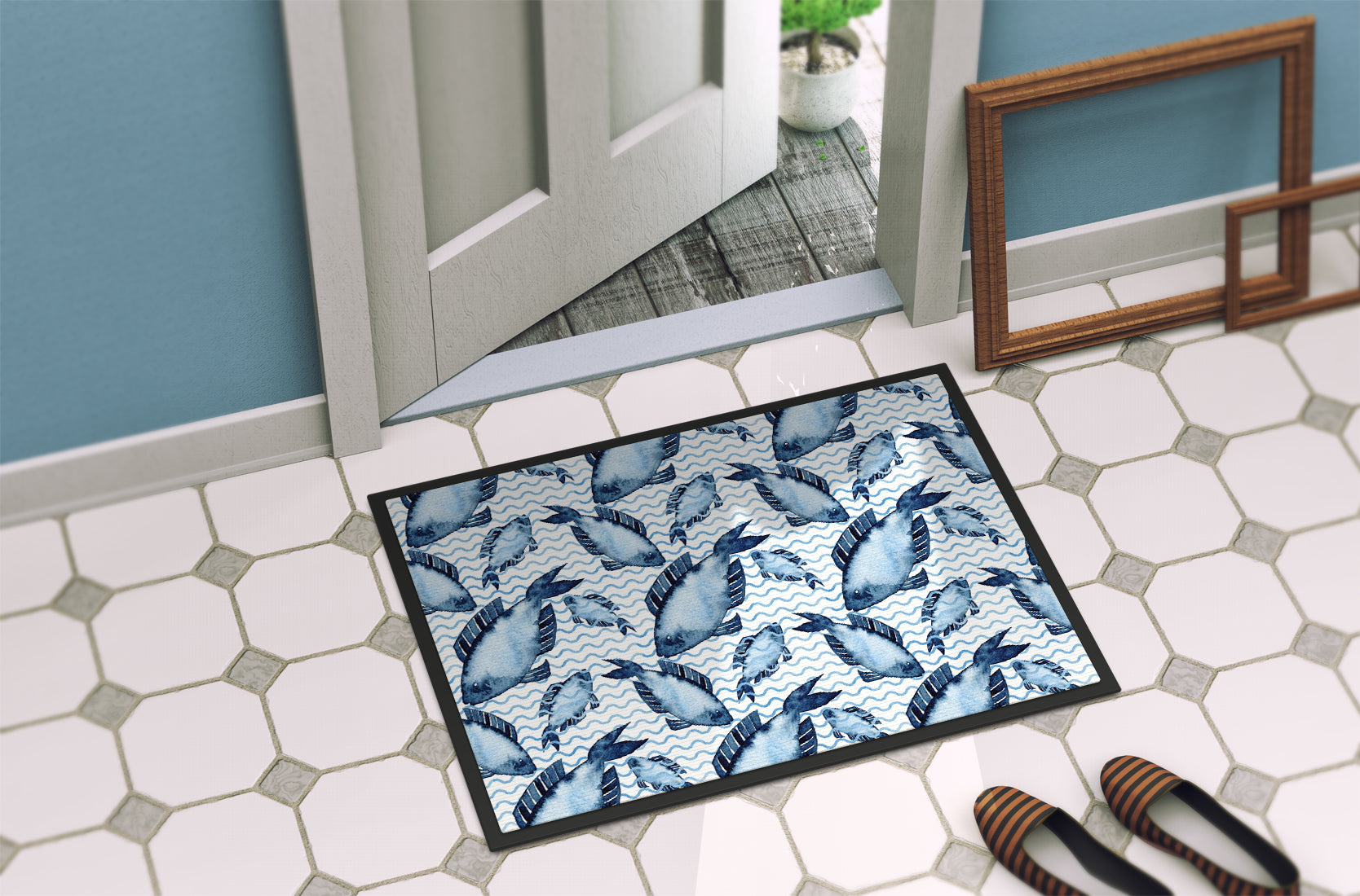 Beach Watercolor Fishes Indoor or Outdoor Mat 18x27 BB7532MAT - the-store.com