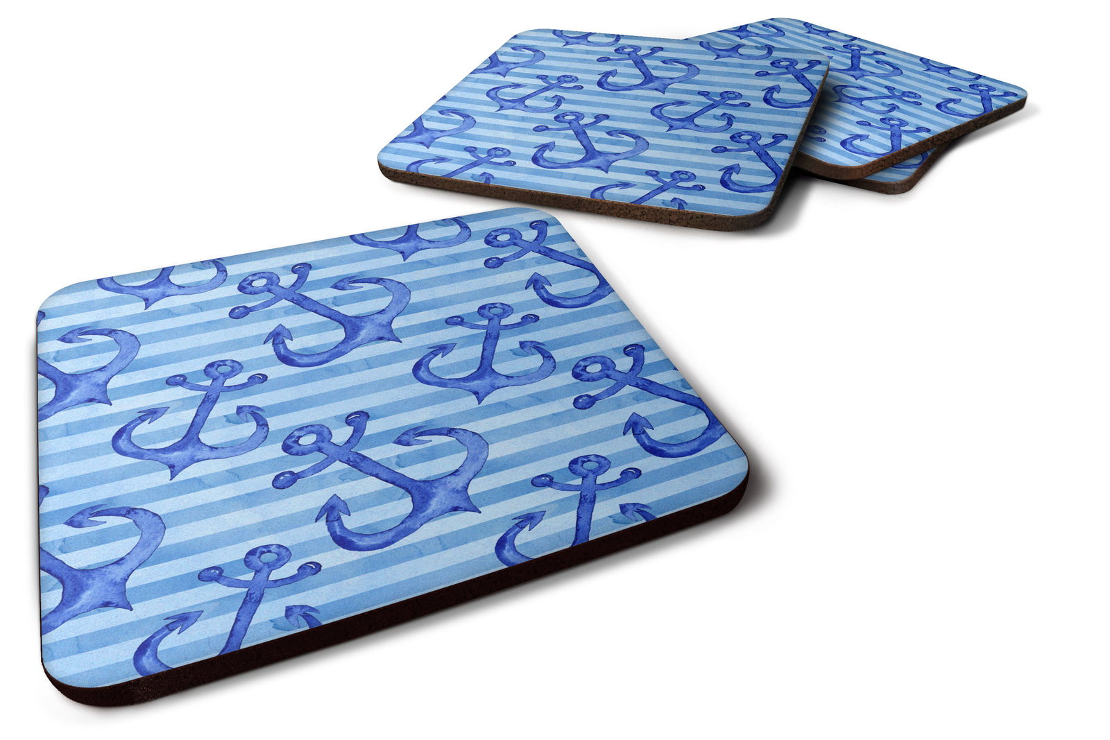 Beach Watercolor Anchors Foam Coaster Set of 4 BB7533FC - the-store.com