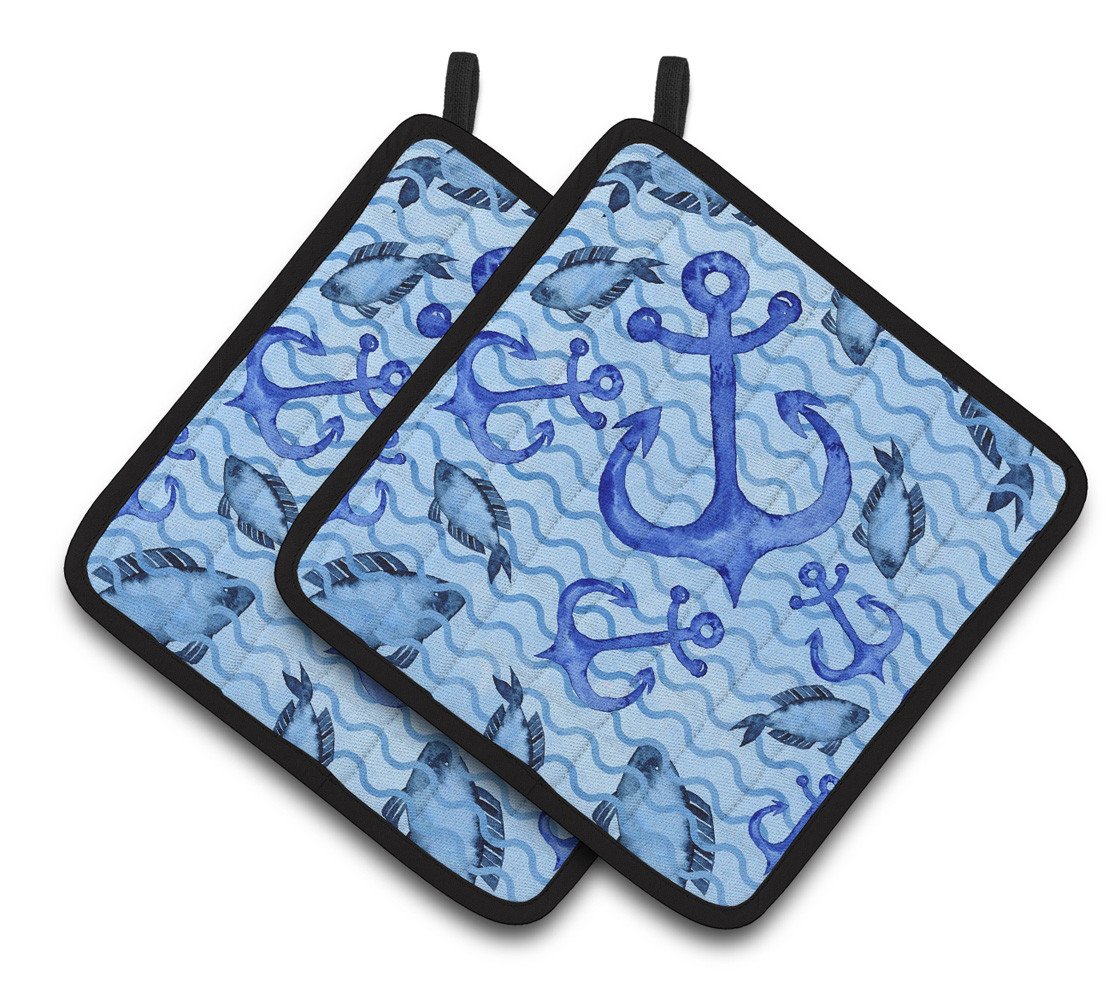 Beach Watercolor Anchors and Fish Pair of Pot Holders BB7534PTHD by Caroline's Treasures