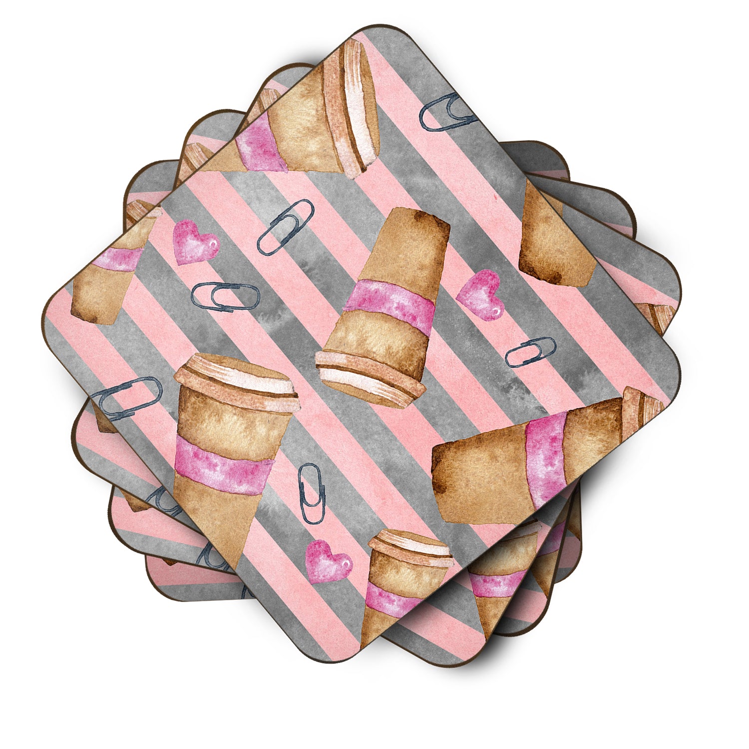 Watercolor Coffee and Paper Clips Foam Coaster Set of 4 BB7538FC - the-store.com