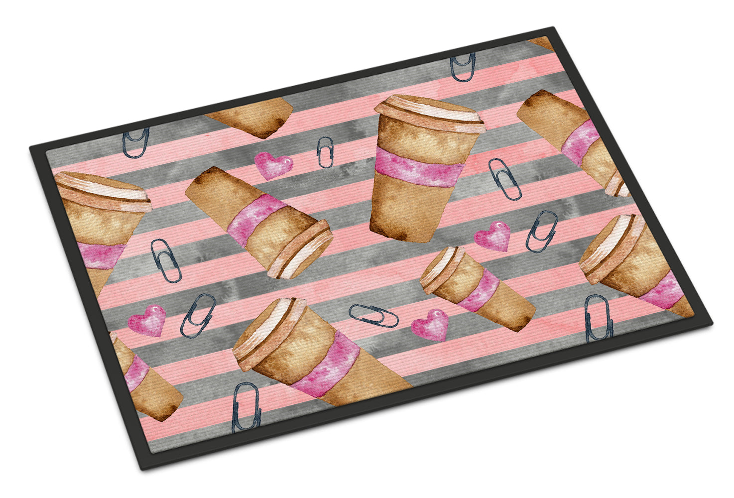 Watercolor Coffee and Paper Clips Indoor or Outdoor Mat 18x27 BB7538MAT - the-store.com