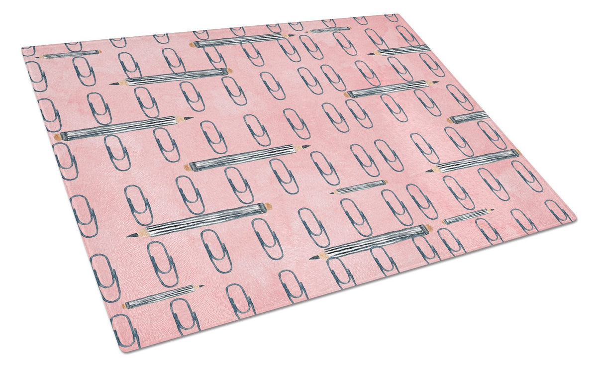 Watercolor Organized Paper Clips Pink Glass Cutting Board Large BB7539LCB by Caroline&#39;s Treasures