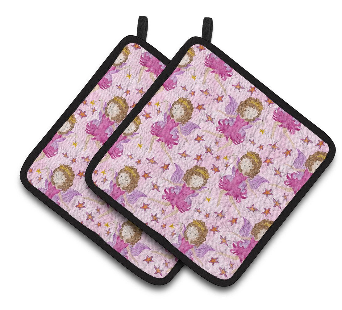 Watercolor Fairy Princess on Pink Pair of Pot Holders BB7547PTHD by Caroline&#39;s Treasures