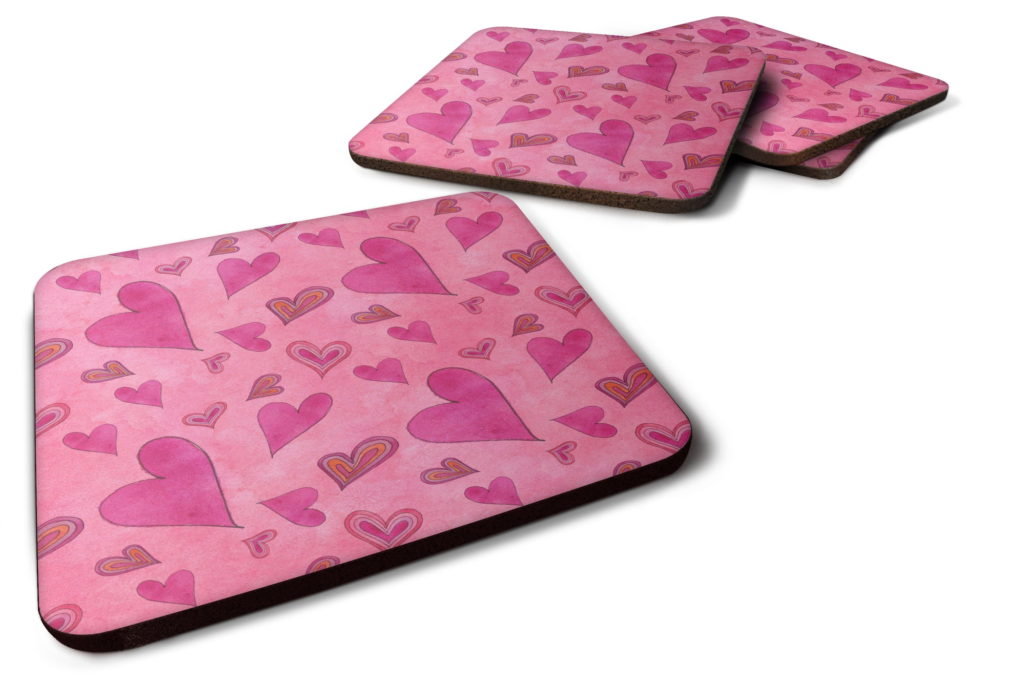 Watercolor Love and Hearts Foam Coaster Set of 4 BB7550FC - the-store.com