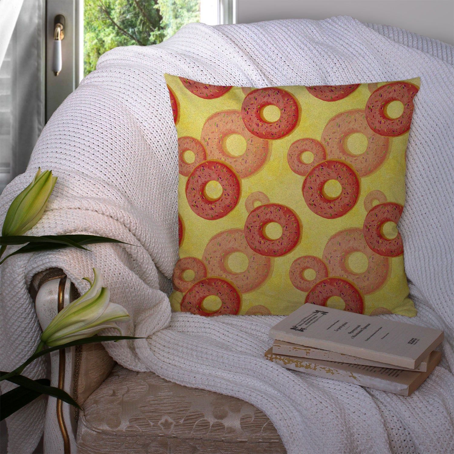 Watercolor Just Donuts Fabric Decorative Pillow BB7561PW1414 - the-store.com