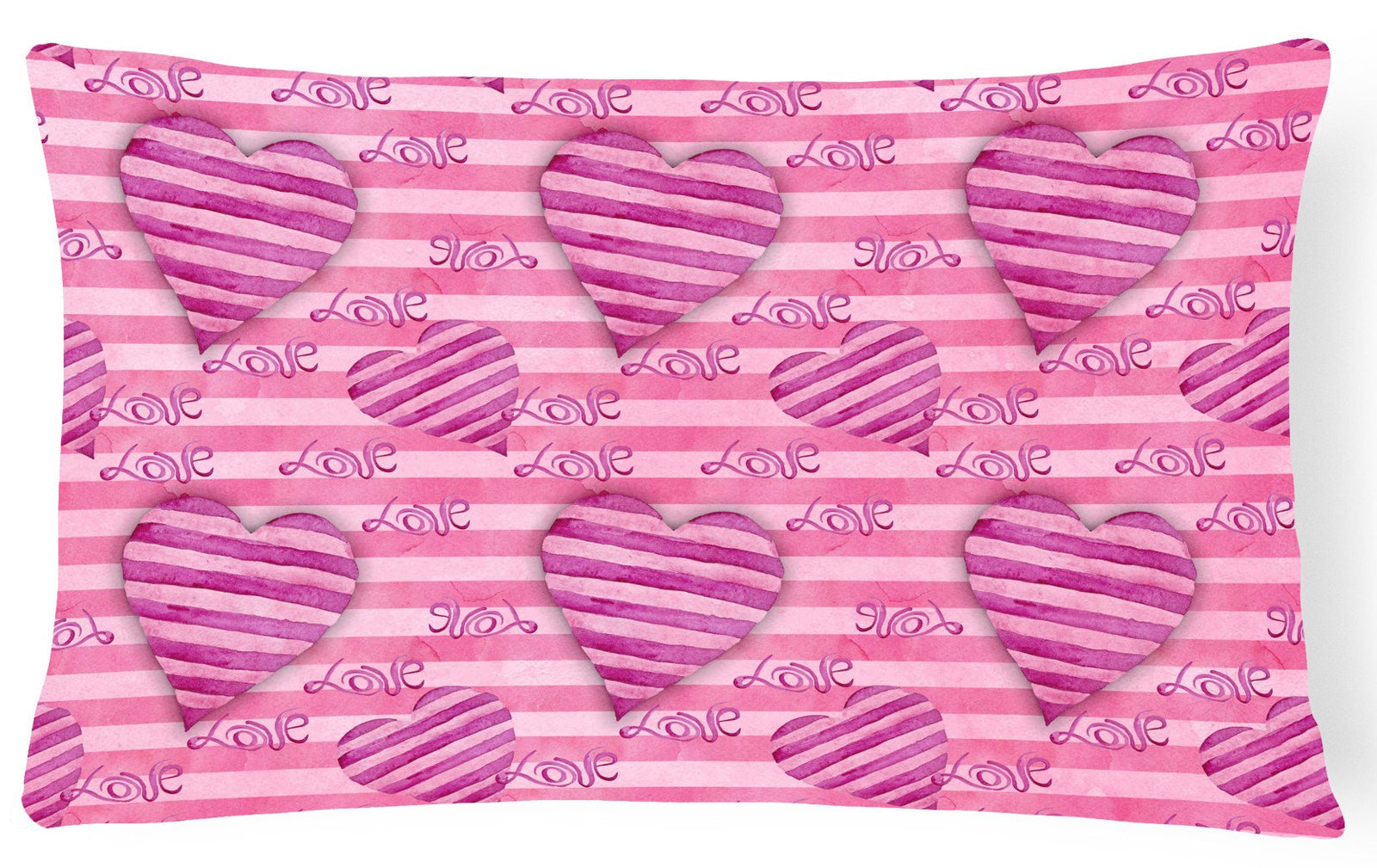 Watercolor Hot Pink Striped Hearts Canvas Fabric Decorative Pillow BB7566PW1216 by Caroline's Treasures