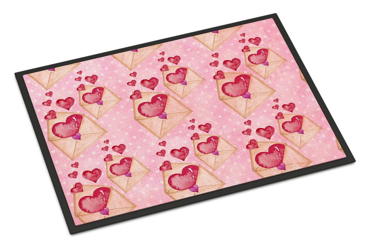 Watercolor Pink Love Letter Indoor or Outdoor Mat 24x36 BB7568JMAT by Caroline&#39;s Treasures