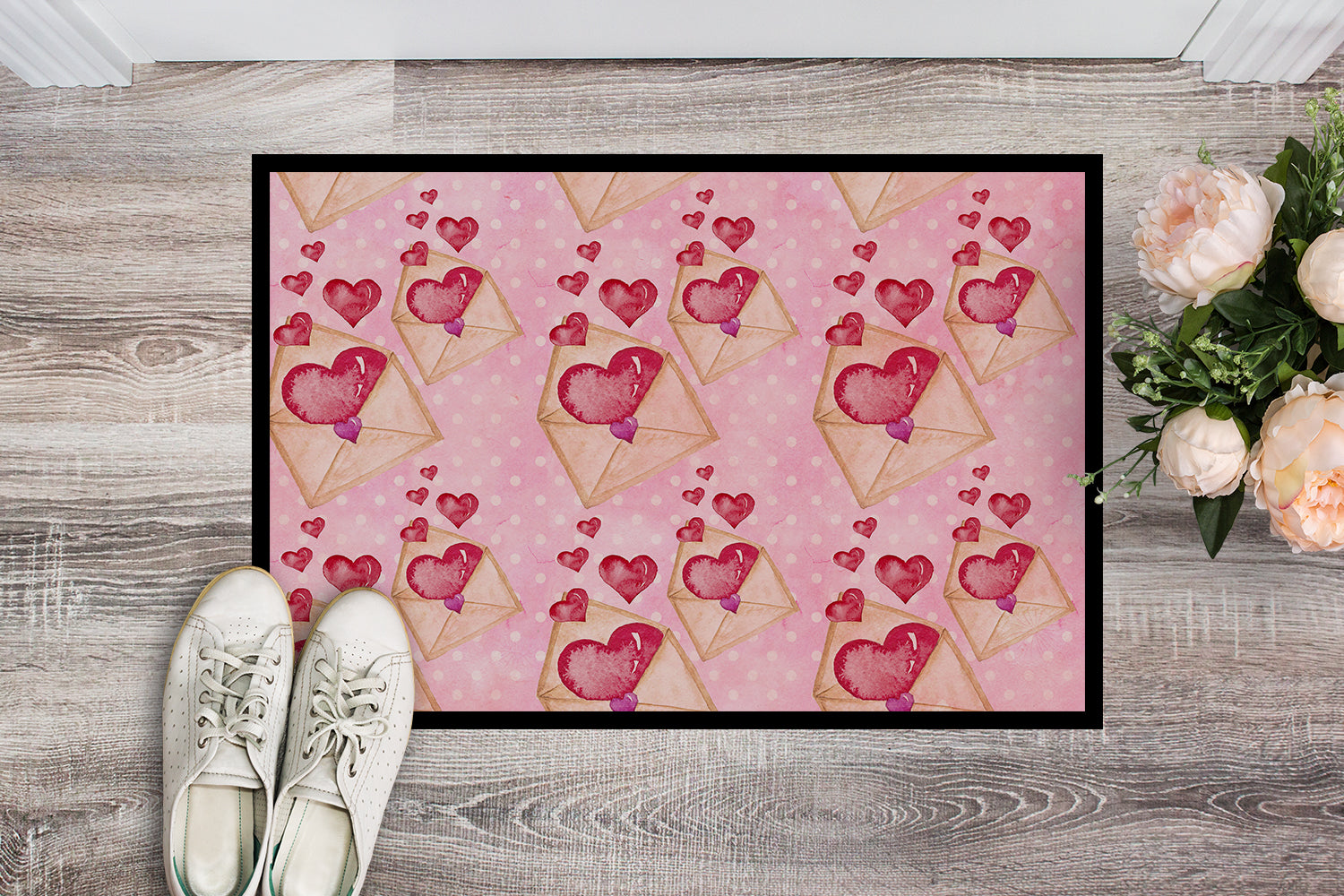 Watercolor Pink Love Letter Indoor or Outdoor Mat 18x27 BB7568MAT - the-store.com