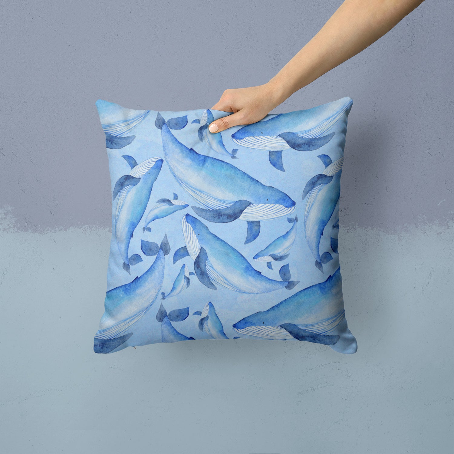 Watercolor Nautical Whales Fabric Decorative Pillow BB7575PW1414 - the-store.com