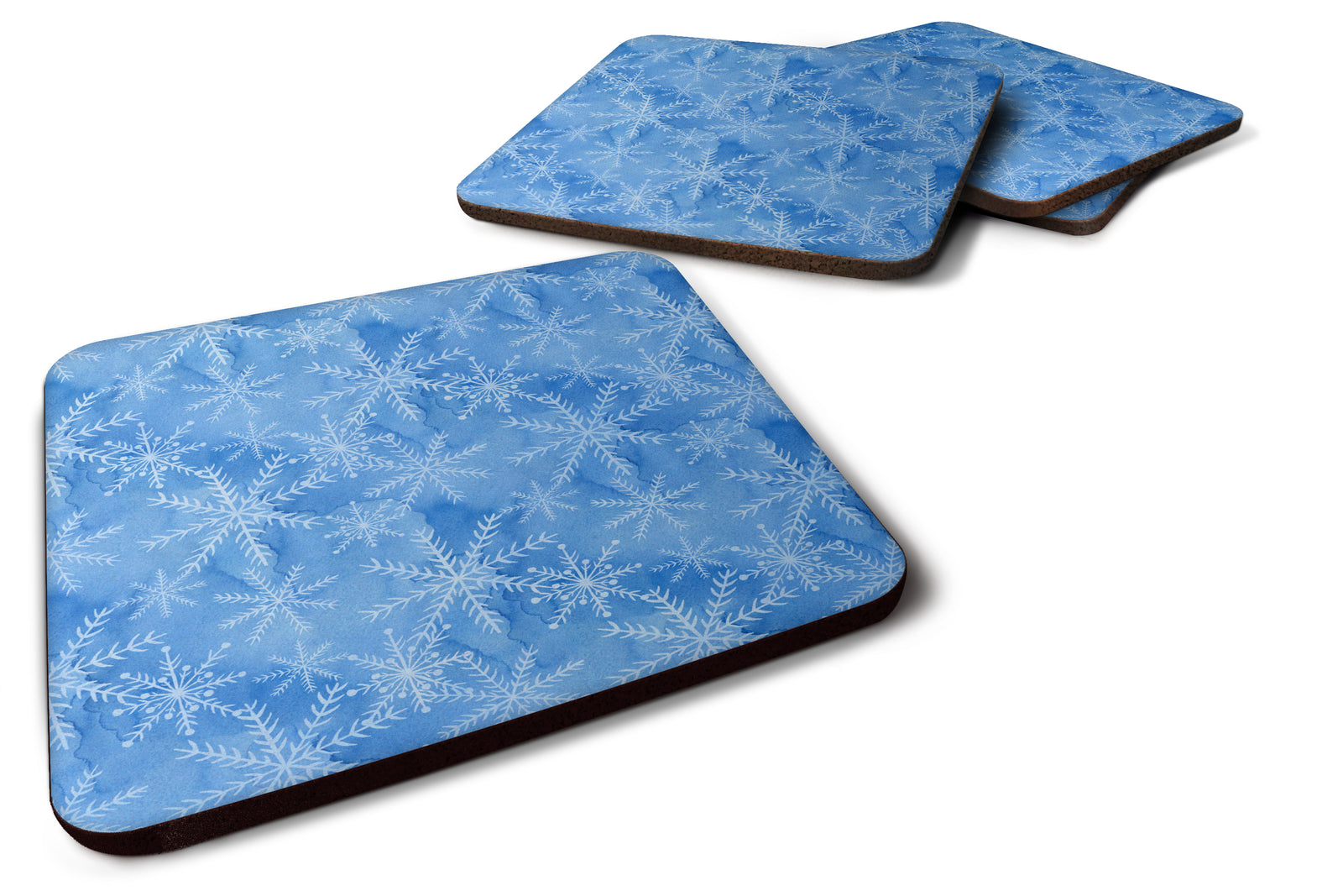 Watercolor Dark Blue Winter Snowflakes Foam Coaster Set of 4 BB7576FC - the-store.com