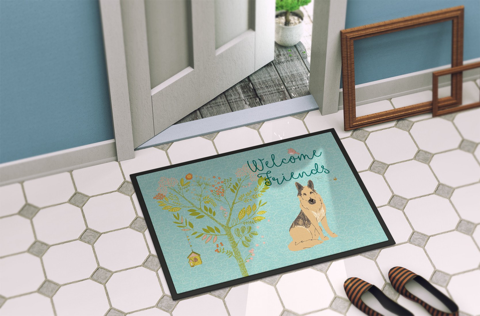 Welcome Friends German Shepherd Indoor or Outdoor Mat 24x36 BB7578JMAT by Caroline's Treasures