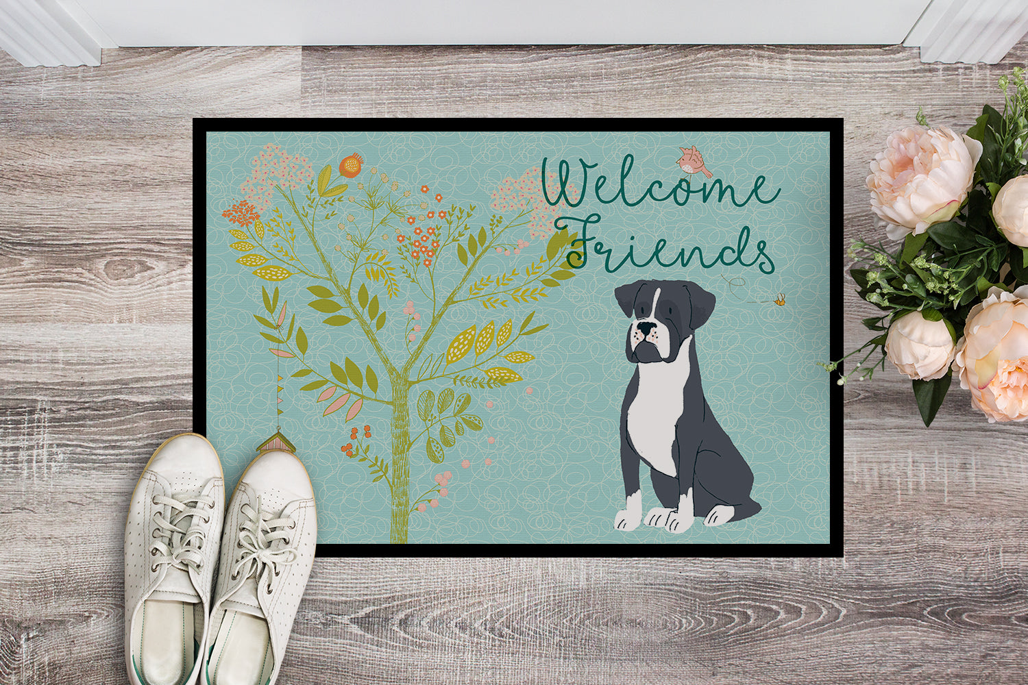 Welcome Friends Black Boxer Indoor or Outdoor Mat 18x27 BB7581MAT - the-store.com