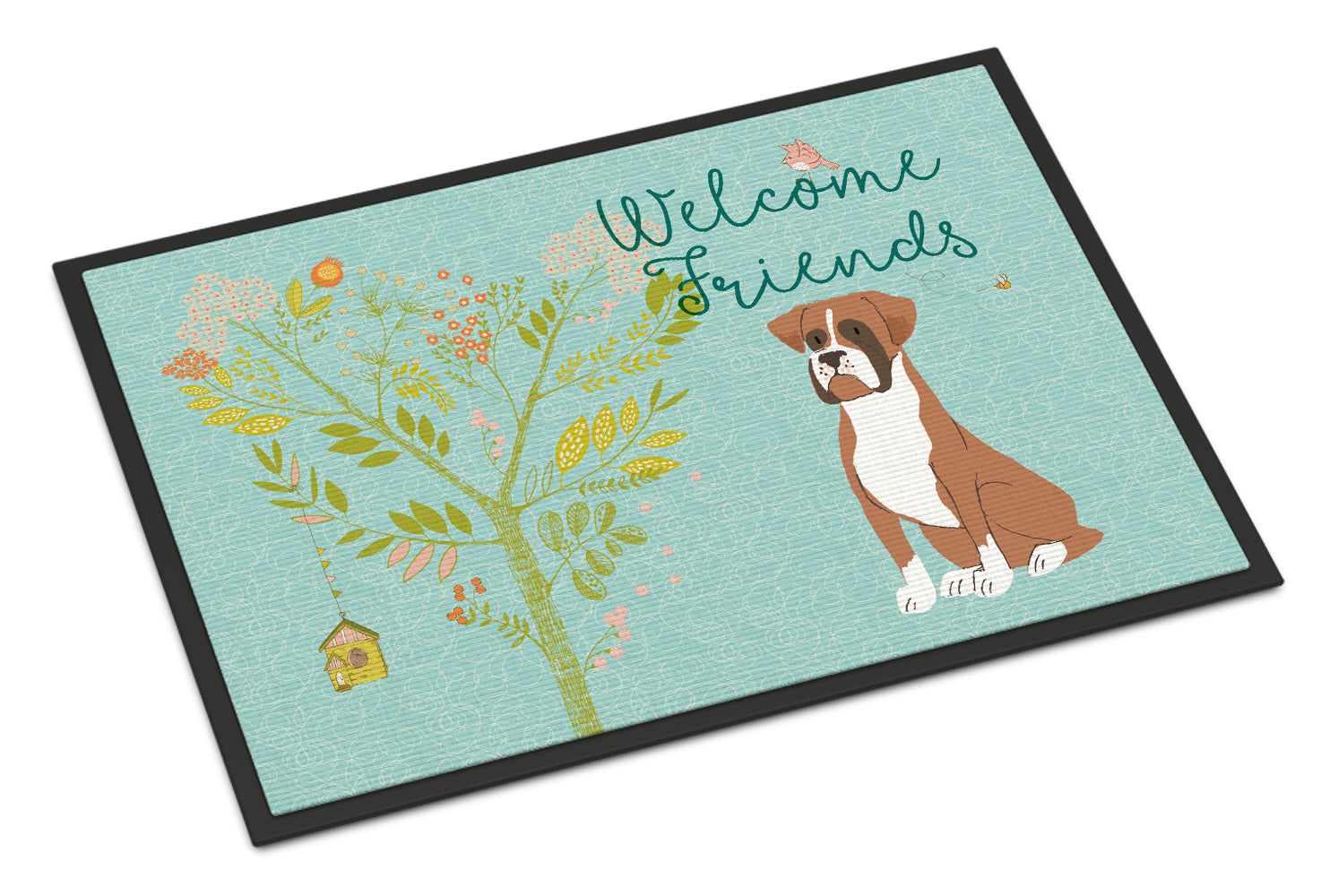 Welcome Friends Flashy Fawn Boxer Indoor or Outdoor Mat 18x27 BB7582MAT - the-store.com