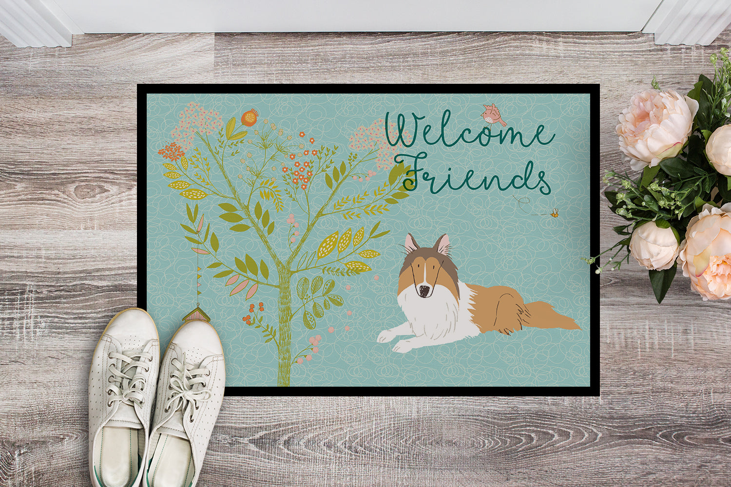 Welcome Friends Collie Indoor or Outdoor Mat 18x27 BB7584MAT - the-store.com