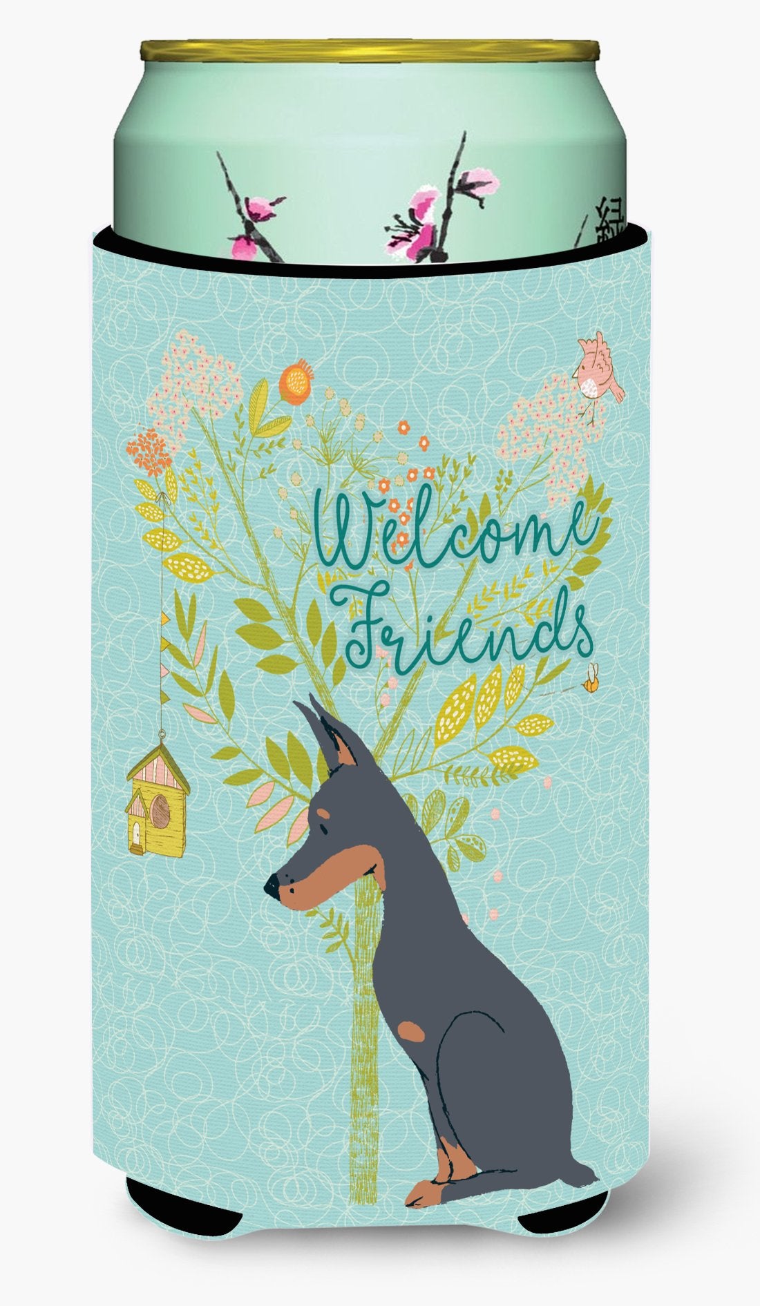 Welcome Friends Doberman Pinscher Tall Boy Beverage Insulator Hugger BB7586TBC by Caroline's Treasures