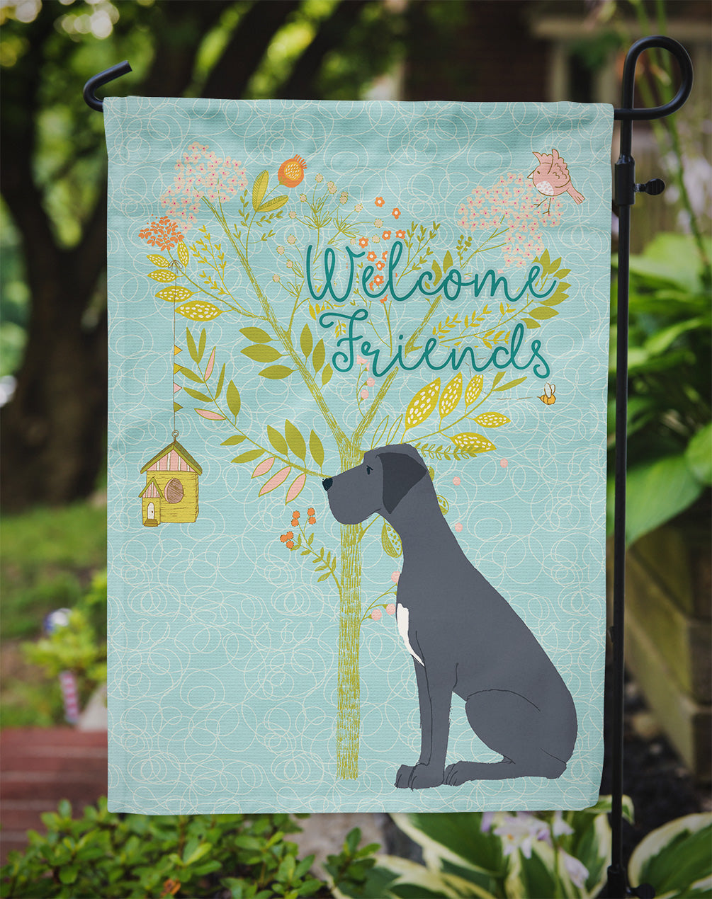 Welcome Friends Black Great Dane Flag Garden Size BB7587GF  the-store.com.