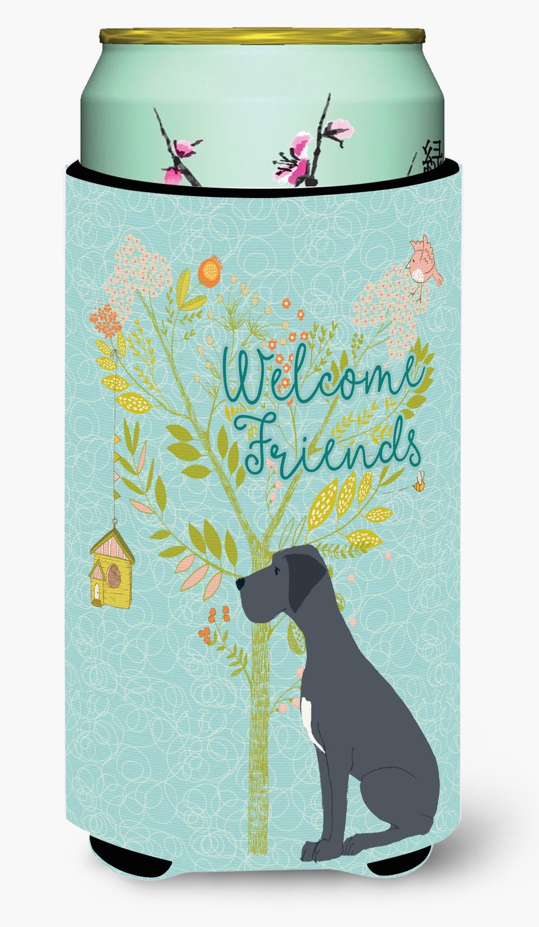 Welcome Friends Black Great Dane Tall Boy Beverage Insulator Hugger BB7587TBC by Caroline's Treasures