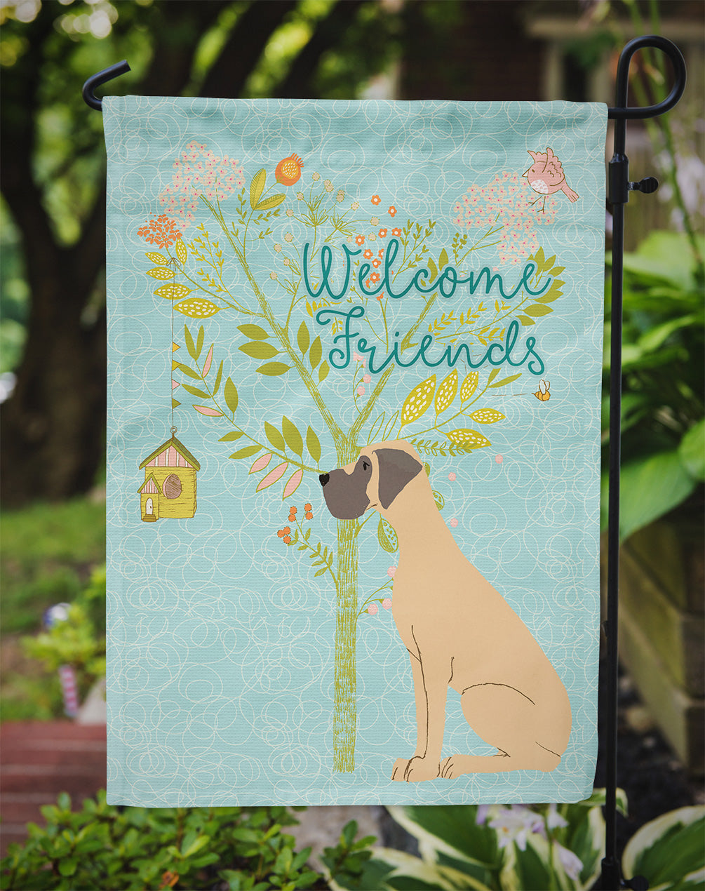 Welcome Friends Fawn Great Dane Natural Ears Flag Garden Size BB7588GF  the-store.com.