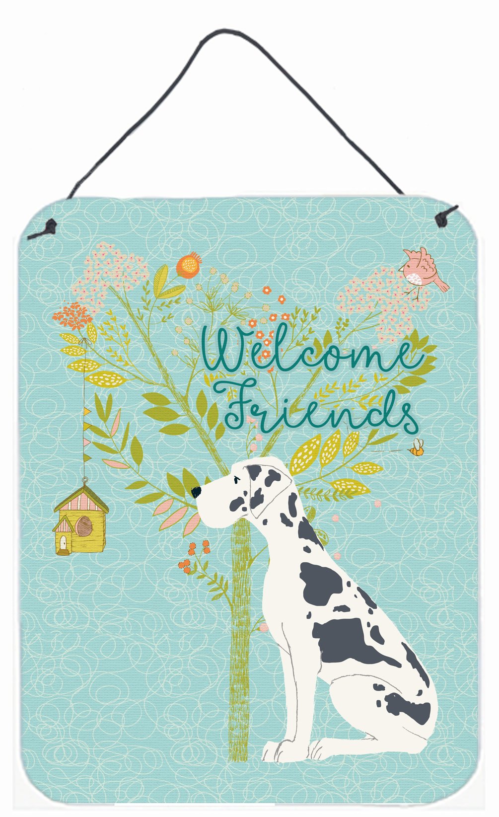 Welcome Friends Harlequin Great Dane Wall or Door Hanging Prints BB7590DS1216 by Caroline&#39;s Treasures