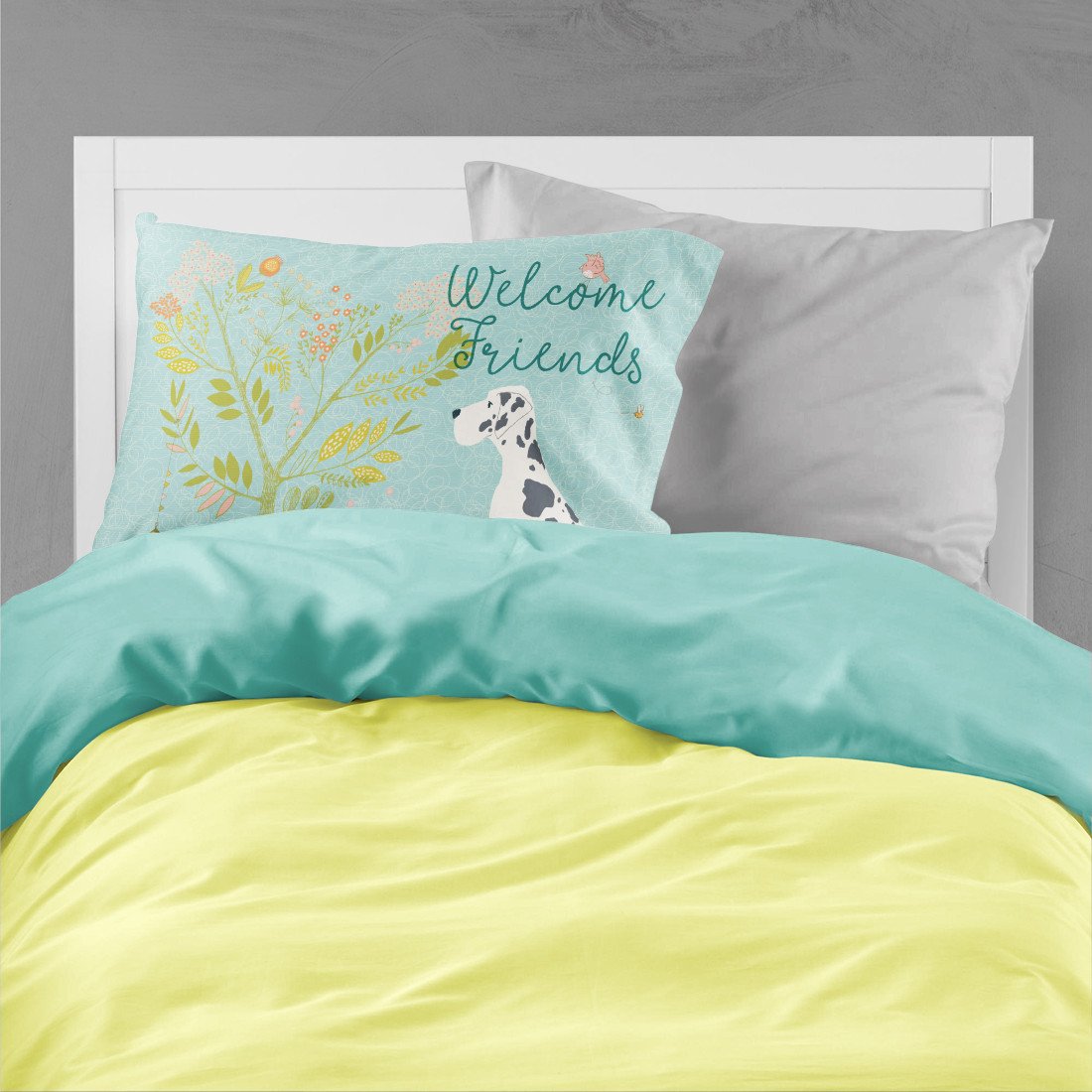 Welcome Friends Harlequin Great Dane Fabric Standard Pillowcase BB7590PILLOWCASE by Caroline's Treasures